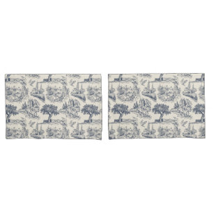 Romantic Blue Toile de Jouy, French country style Pillowcase