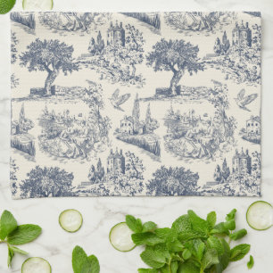 Romantic Blue Toile de Jouy, French country style Tea Towel