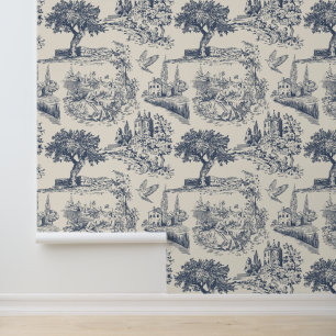 Romantic Blue Toile de Jouy, French country style Wallpaper