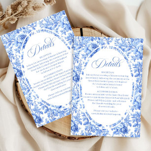 Romantic blue toile floral wedding ceremony detail enclosure card