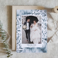 Romantic Blue Watercolor Botanicals Photo Wedding