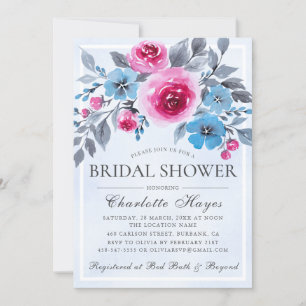 Romantic Blue Watercolor Floral Bridal Shower Invitation
