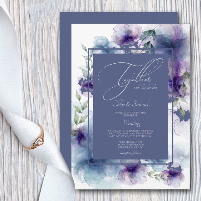 Romantic Blue Watercolor Floral Wedding Invitation (Creator Uploaded)
