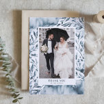 Romantic Blue Watercolor Foliage Wedding Thank You Card<br><div class="desc">Romantic Blue Watercolor Foliage Wedding Thank You Folded Card | Send thanks to family and friends for being part your wedding with this customisable photo thank you card. It features whimsical blue watercolor illustrations of leaves and flowers. This watercolor thank you card is perfect for any wedding theme and season....</div>