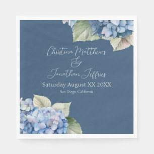 Romantic Blue Watercolor Hydrangea Flowers on Navy Napkin