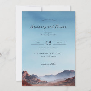 Romantic Blue Watercolor Mountain Landscape Invitation