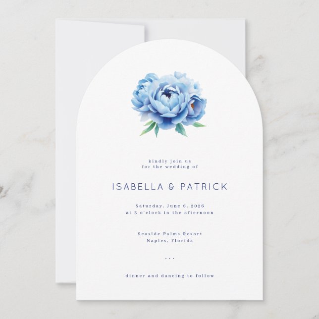 Romantic Blue Watercolor Peonies Invitation (Front)
