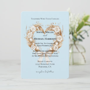 Romantic Blue White Floral Heart Wedding Invitation