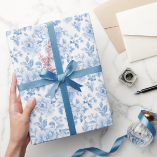 Romantic Blue White Flowers Bridal Shower Wrapping Paper