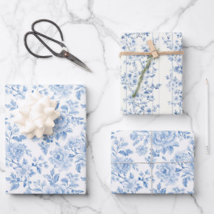 Romantic Blue White Flowers Bridal Shower Wrapping Paper Sheet