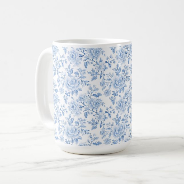 Romantic Blue White Flowers Coffee Mug (Front Left)