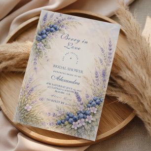 Romantic Blueberry Floral Wreath Bridal Shower Invitation