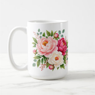 Romantic Blush and Raspberry Watercolor Peonies Coffee Mug