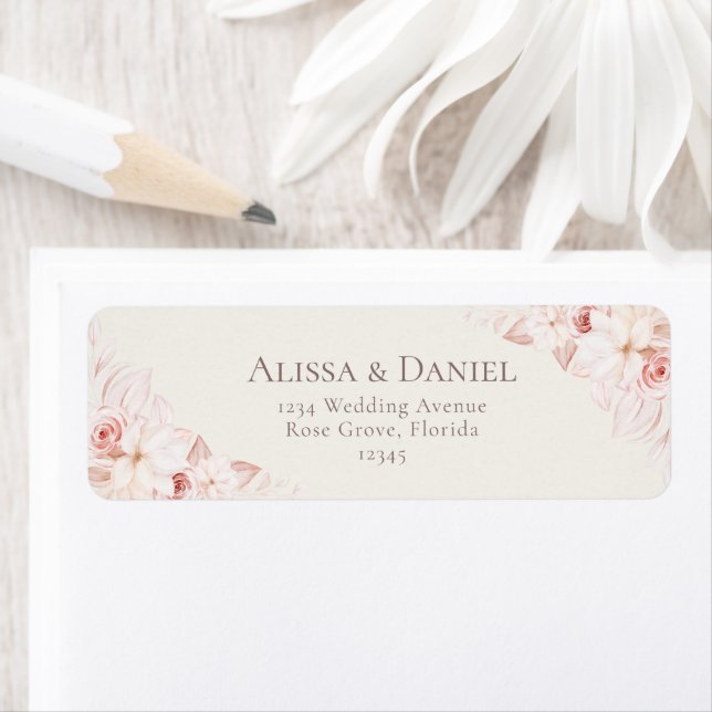Romantic Blush Beige and Pink Floral Address Label (Insitu)