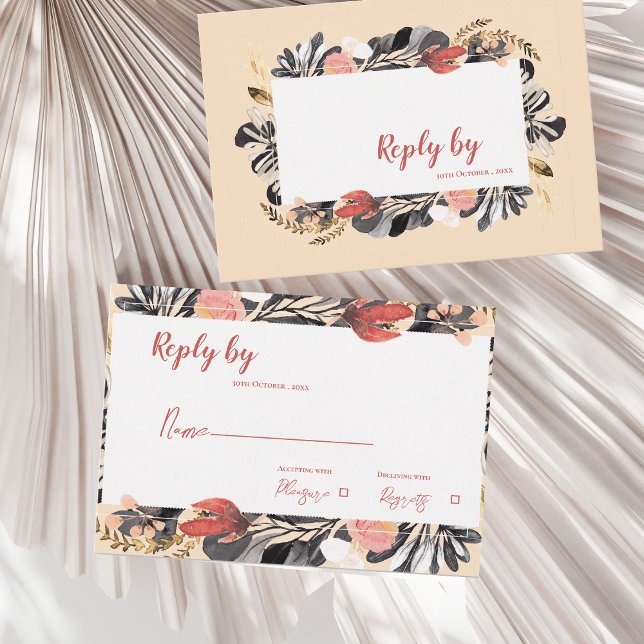 Romantic Blush & Black Floral Botanical Wedding RSVP Card (Romantic Blush & Black Floral Botanical Wedding RSVP Card)