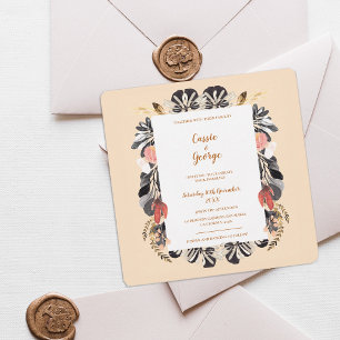Romantic Blush & Black Floral Wedding Invitation