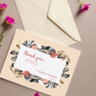 Romantic Blush & Black Floral Wedding Thank You Postcard