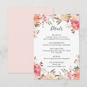 Romantic Blush Bloom Floral Wedding Details Invitation