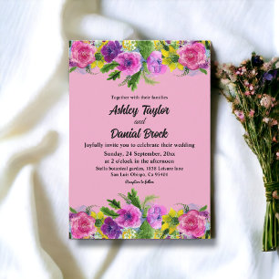 Romantic Blush Bloom Flowers Summer Floral Wedding Invitation