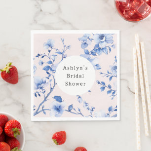 Romantic Blush Blue Floral Bridal Shower Napkin