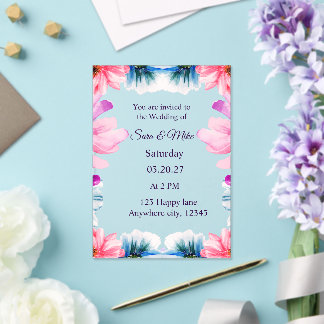Romantic Blush & Blue floral Wedding Invitation