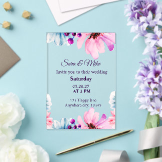 Romantic Blush & Blue Wedding Invitation
