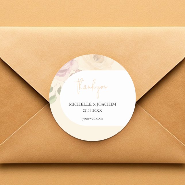 Romantic Blush Boho Floral Watercolor Classic Round Sticker (Creator Uploaded)