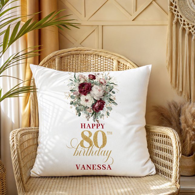 Romantic Blush Burgundy 80th Birthday Pillow (Romantic Blush Burgundy 80th Birthday Pillow)
