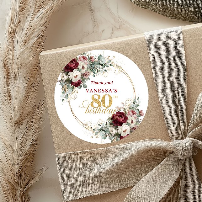 Romantic Blush Burgundy 80th Birthday Stickers (Romantic Blush Burgundy 80th Birthday Stickers)