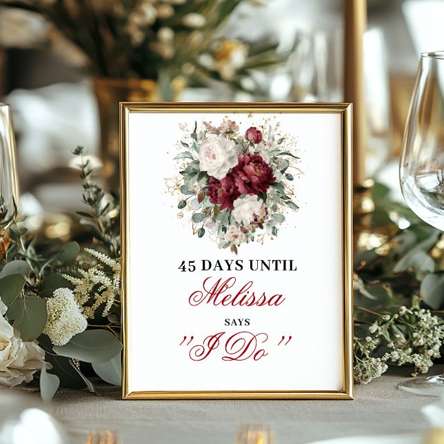 Romantic Blush Burgundy Countdown Sign Bridal (Romantic Blush Burgundy Countdown Sign Bridal)