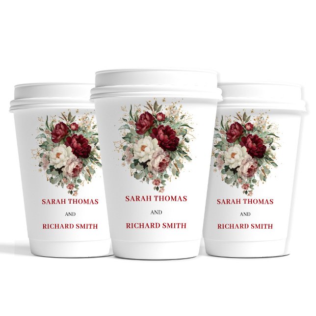 Romantic Blush Burgundy Floral Wedding Cups (Romantic Blush Burgundy Floral Wedding Cups)