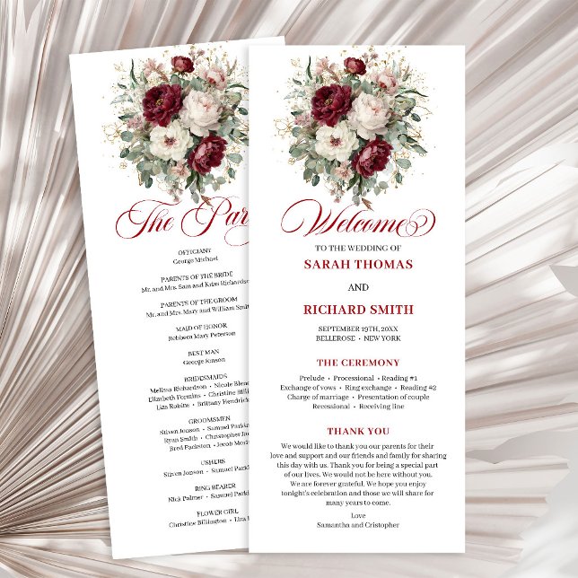 Romantic Blush Burgundy Floral Wedding Program Programme (Romantic Blush Burgundy Floral Wedding Program)