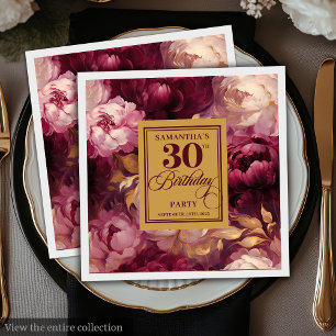 Romantic Blush Burgundy Gold Watercolor 30th Napkin