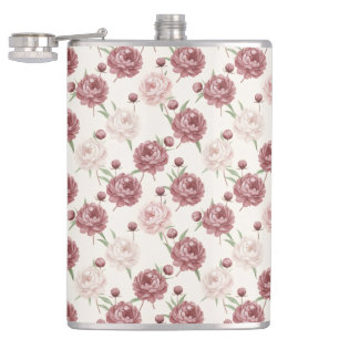 Romantic Blush & Burgundy Peony Floral Pattern Hip Flask