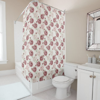 Romantic Blush & Burgundy Peony Floral Pattern Shower Curtain