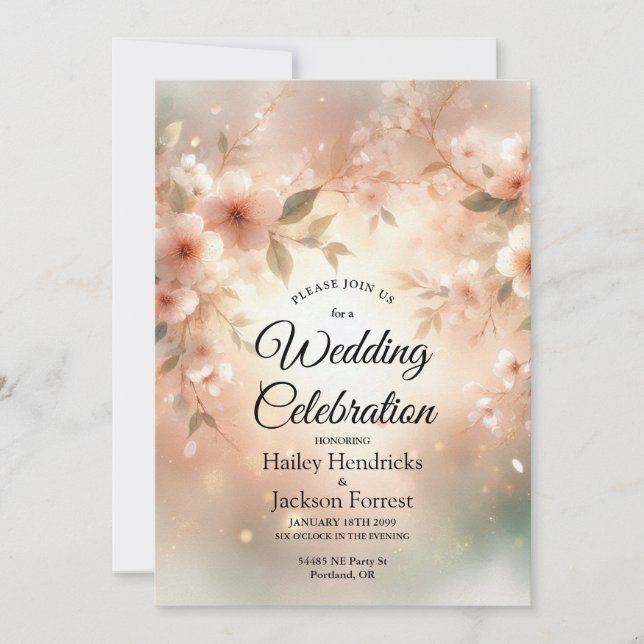 Romantic Blush Cherry Blossom Wedding Invitation (Front)