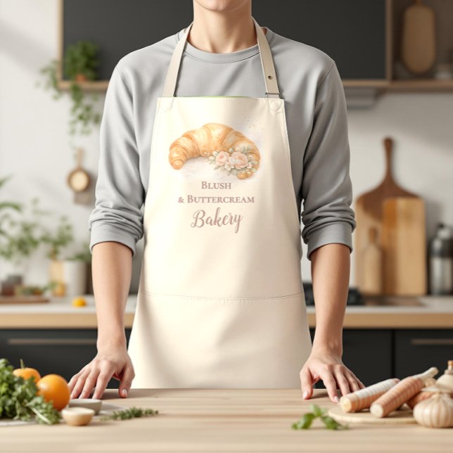 Romantic Blush Croissant Bakery Business Apron (Creator Uploaded)