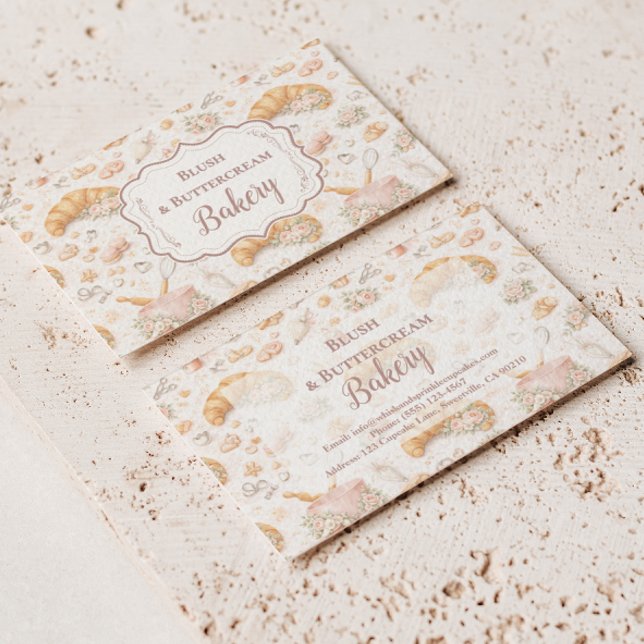 Romantic Blush Croissant Bakery Business Card (Creator Uploaded)