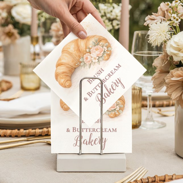 Romantic Blush Croissant Bakery Business Napkin (Creator Uploaded)