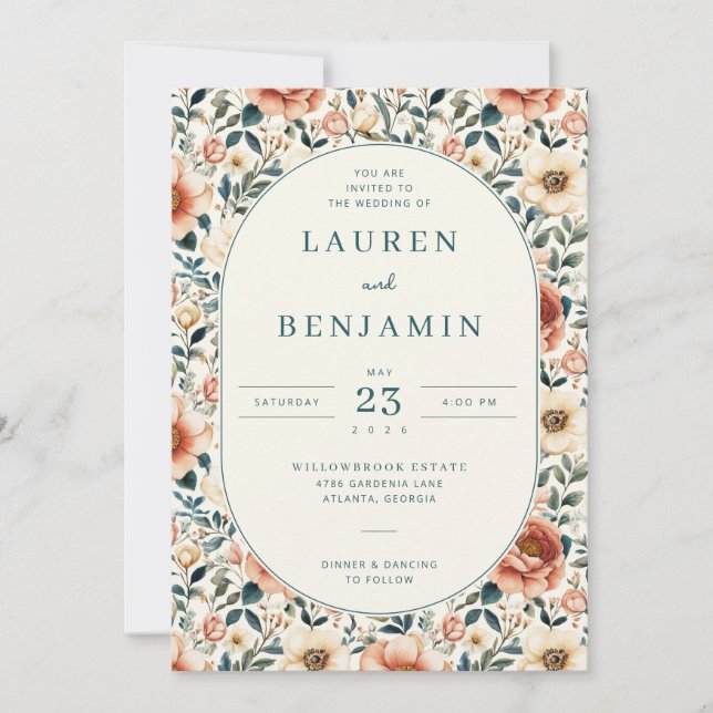 Romantic Blush Floral Border Invitation (Front)