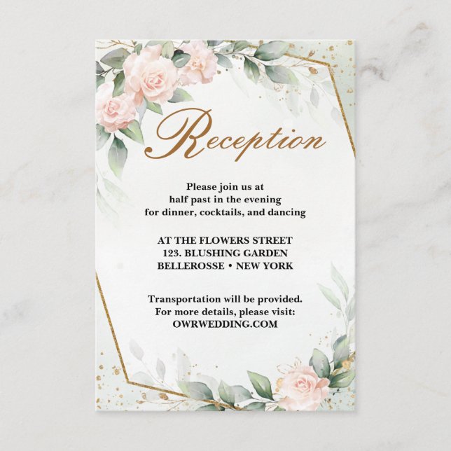 Romantic Blush Floral Eucalyptus Wedding Reception Enclosure Card (Front)