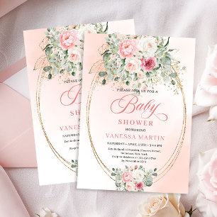 Romantic Blush Floral Gold Baby Shower Invite Girl