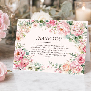 Romantic Blush Floral & Rose Thank You Card
