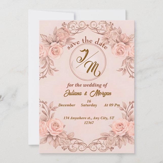 Romantic Blush Floral Save the Date Card (Front)