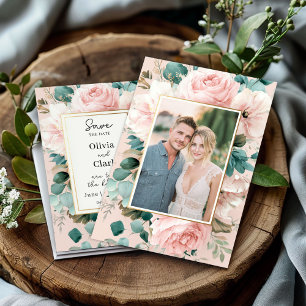 Romantic blush floral save the date invitation