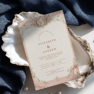 Romantic Blush Floral Travel Wedding Invitation