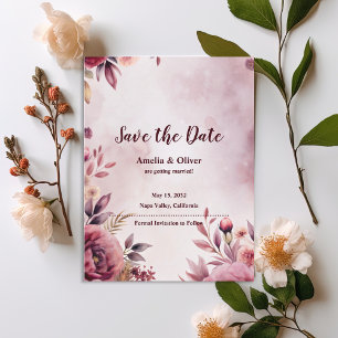 Romantic Blush Floral Wedding Save the Date Invitation Postcard