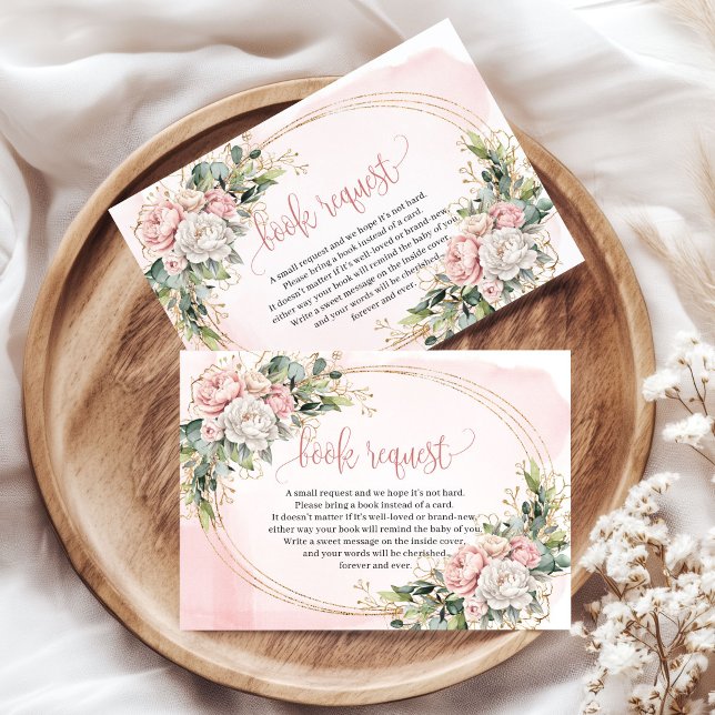 Romantic Blush Flowers Greenery Gold Book Request Enclosure Card (Romantic Blush Flowers Greenery Gold Book Request)
