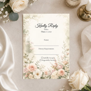 Romantic Blush Garden Serenity Wedding RSVP Card