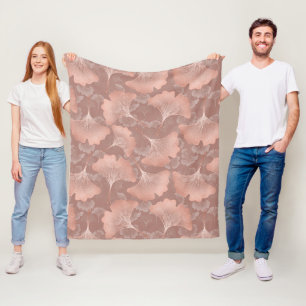 Romantic Blush Ginkgo Leaves Gold Botanical Fleece Blanket
